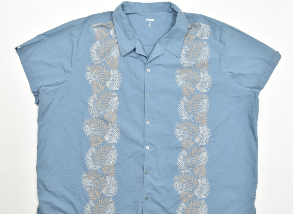 KingSize Men's 5XL Big Tropical Hawaiian Camp Shirt Blue Short Sleeve Cotton